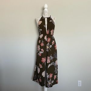 Olive Green Floral Halter Jumpsuit | Medium | Mahina